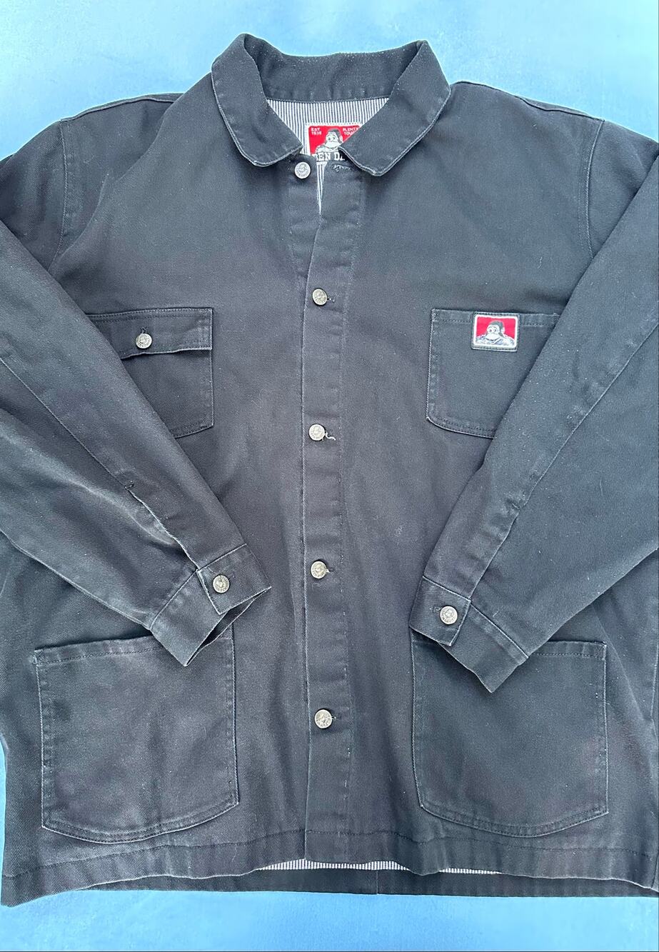 90s Ben Davis Chore Coat Jacket Mens 2XL Black Hickory Striped Lining Workwear